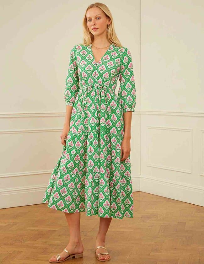 Pink City Prints maria dress - emerald trellis