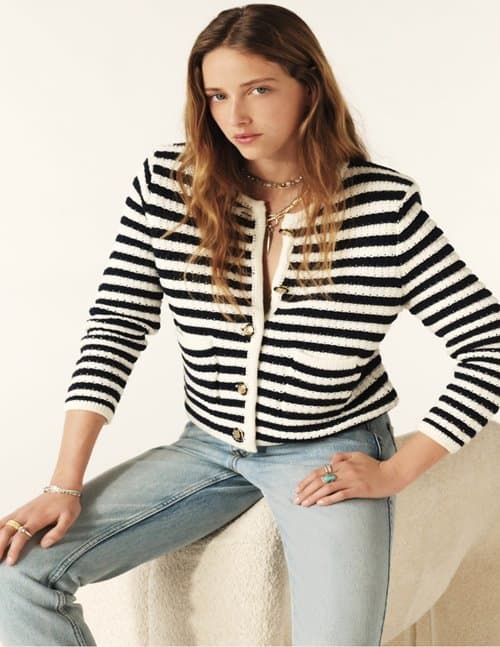 ba&sh gaspard cardigan - ecru stripe