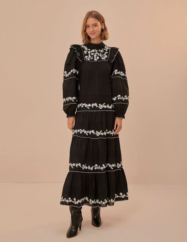 Farm Rio embroidered maxi dress - black