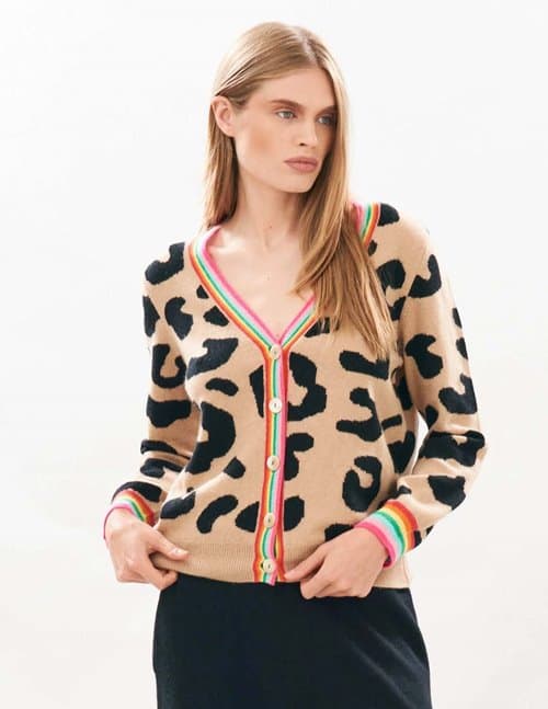 Jumper 1234 rainbow leopard cardigan - camel