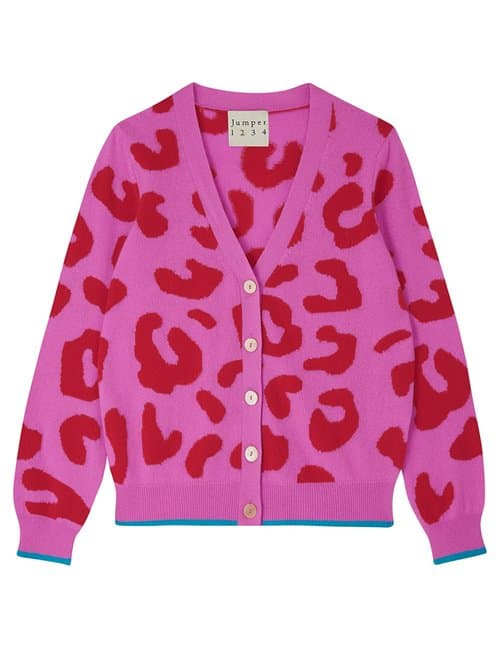 Jumper 1234 tipped leopard cardigan - peony