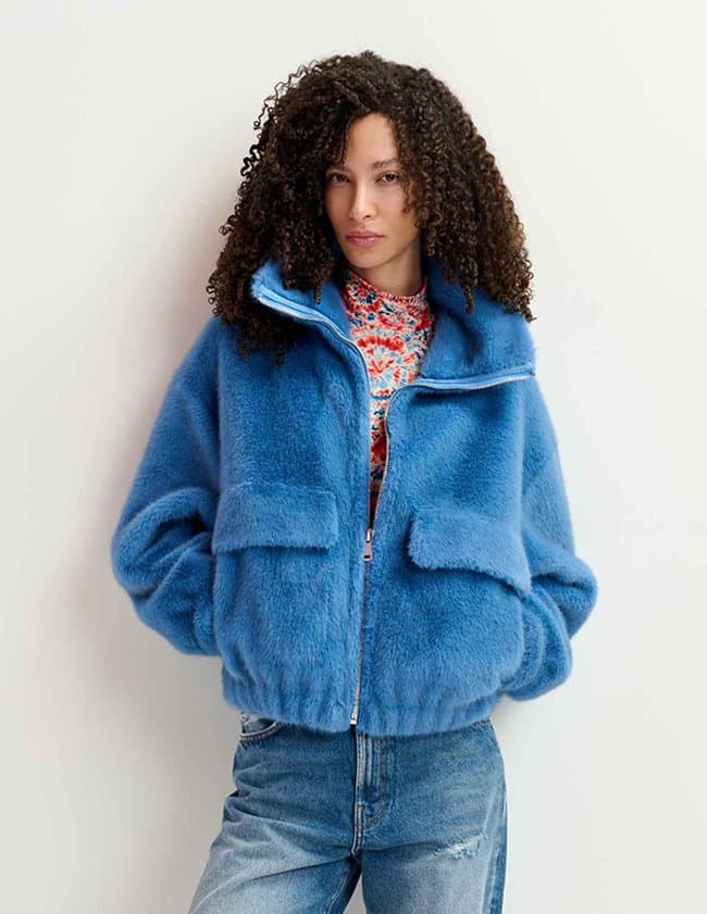 Essentiel Antwerp genz faux fur jacket - blue