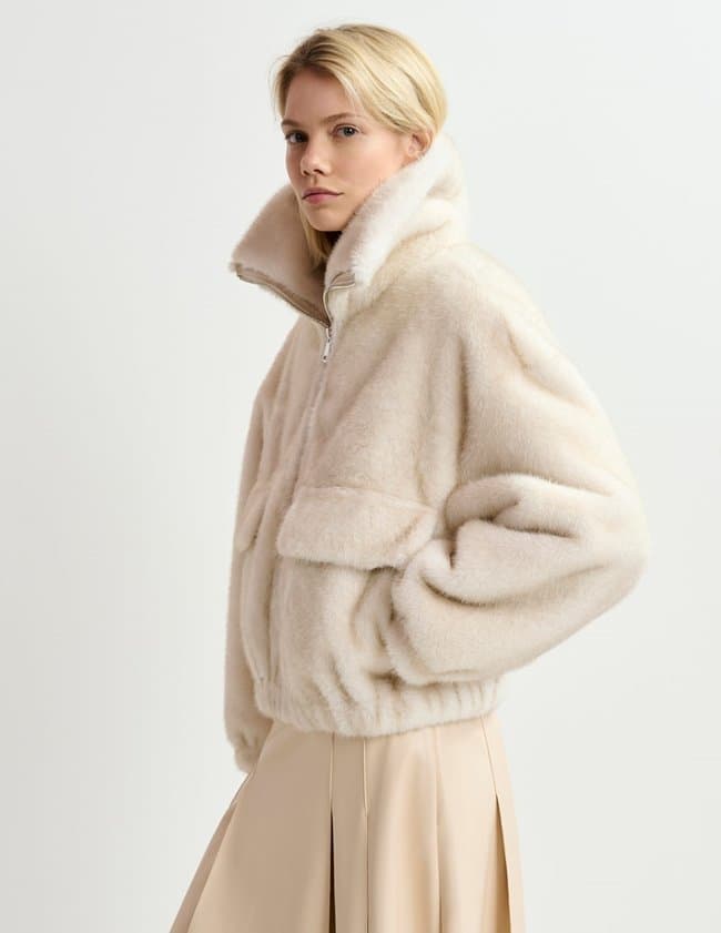 Essentiel Antwerp genz faux fur jacket - off white