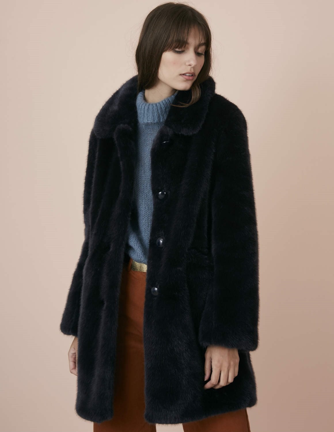 Des Petits Hauts Leontin faux fur coat - dark navy eclipse - Feather ...